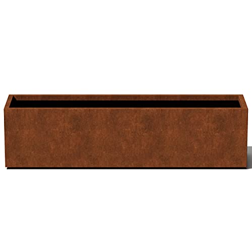 Corten Steel Rectangular Window Box Planter - Metallic Series 9" H x 9" W x 36" L