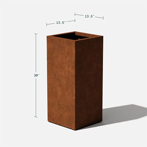 Corten Steel Pedestal Planter - Metallic Series 30" H x 13.5" W x 13.5" L