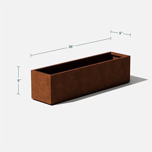 Corten Steel Rectangular Window Box Planter - Metallic Series 9" H x 9" W x 36" L