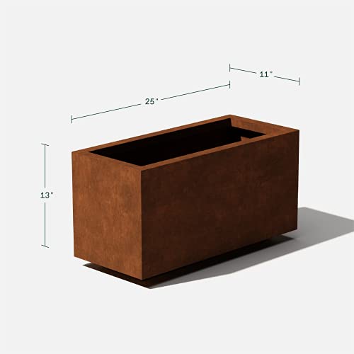 Corten Steel Long Box Planter - Metallic Series 13" H x 11" W x 25" L