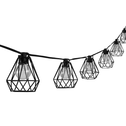 JONATHAN Y JYL8705A Indoor Outdoor Contemporary Transitional Incandescent G40 Diamond Cage String Lights Garden Patio Backyard Porch Balcony, 10 ft. 10-Light, Black