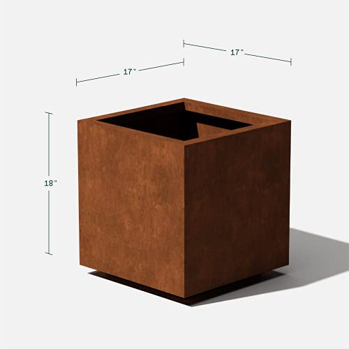 Corten Steel Cube Planter - Metallic Series 18" H x 17" W x 17" L