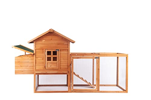 Outdoor Wooden Chicken Coop 80"with Rabbit Hutch, Poultry House, and Run Cage for Small Animals