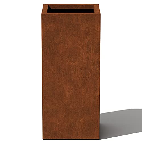 Corten Steel Pedestal Planter - Metallic Series 30" H x 13.5" W x 13.5" L