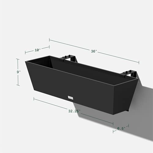 Rectangular Window Box Railing Planter - Brooklyn 2 Pack, 9" H x 10" W x 36" L