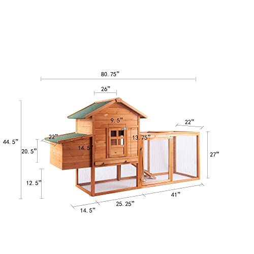 Outdoor Wooden Chicken Coop 80"with Rabbit Hutch, Poultry House, and Run Cage for Small Animals