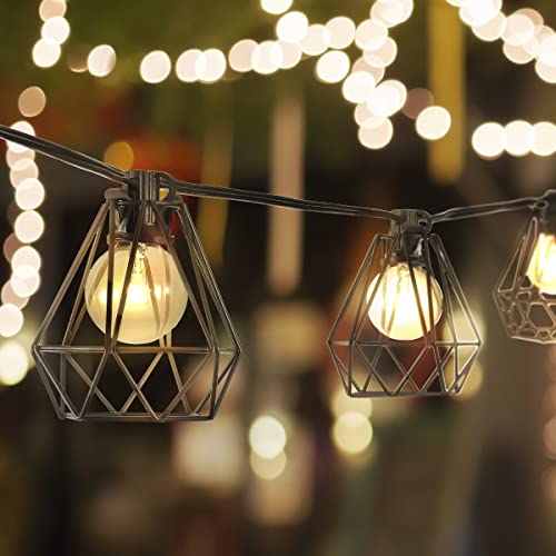 JONATHAN Y JYL8705A Indoor Outdoor Contemporary Transitional Incandescent G40 Diamond Cage String Lights Garden Patio Backyard Porch Balcony, 10 ft. 10-Light, Black