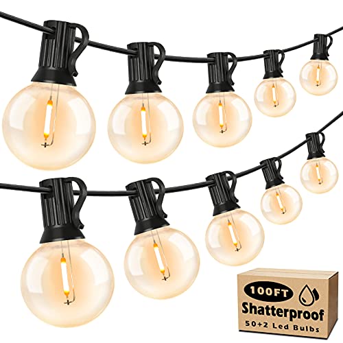 100ft Outdoor G40 LED Globe String Lights Dimmable Waterproof Shatterproof Light Strings with 52 Connectable Bulbs