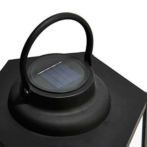 Lamplust Large Solar Candle Lantern - 18 inch Tall, Glass Panels, Matte Black Metal Frame, Waterproof Flameless Pillar Candle, Dusk to Da