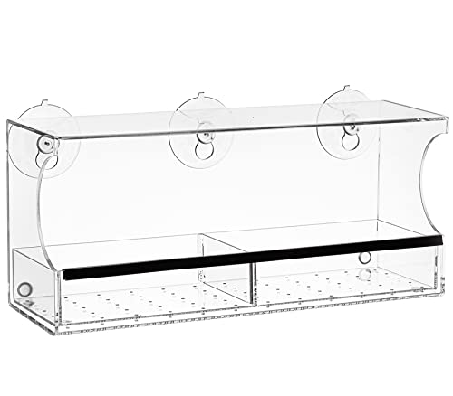 Nature's Hangout Clear Window Bird Feeder Weatherproof Bird House, Window Bird Feeders with Strong Suction Cups, Large Outdoor Bird Feeder, Great Bird Watching Gifts for Seniors, Wild Bird Feeders