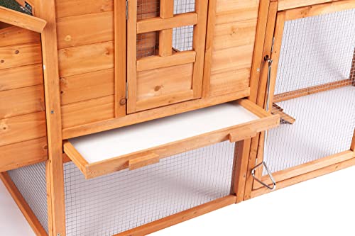 Outdoor Wooden Chicken Coop 80"with Rabbit Hutch, Poultry House, and Run Cage for Small Animals