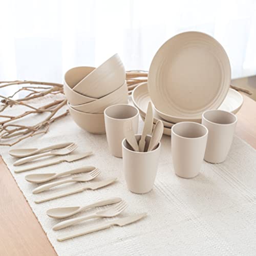 Wheat Straw Dinnerware Sets for 4 With Utensil Set Unbreakable Lightweight  and Reusable Tableware Microwave Safe & Dishwasher Safe 