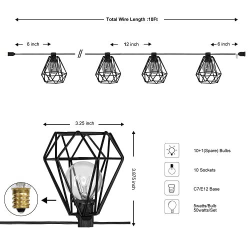 JONATHAN Y JYL8705A Indoor Outdoor Contemporary Transitional Incandescent G40 Diamond Cage String Lights Garden Patio Backyard Porch Balcony, 10 ft. 10-Light, Black