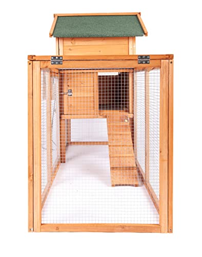 Outdoor Wooden Chicken Coop 80"with Rabbit Hutch, Poultry House, and Run Cage for Small Animals