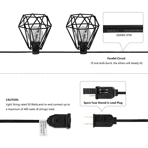 JONATHAN Y JYL8705A Indoor Outdoor Contemporary Transitional Incandescent G40 Diamond Cage String Lights Garden Patio Backyard Porch Balcony, 10 ft. 10-Light, Black