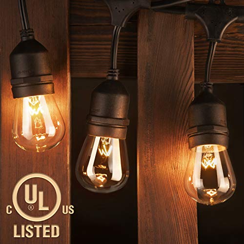 96FT (2x48FT) Commercial Grade Outdoor String Lights with 32 Edison Bulbs and 30 Sockets for Garden - UL Listed