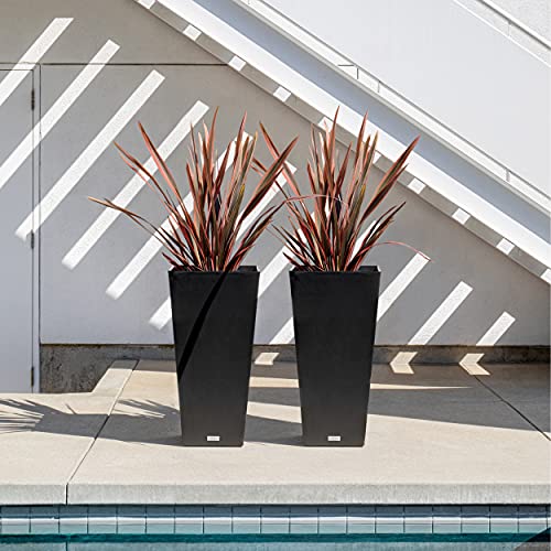 Taper Tall Outdoor Planter - V-Resin 2-Pack, 30" H x 15.25" W x 15.25" L