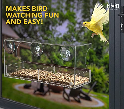 Nature's Hangout Clear Window Bird Feeder Weatherproof Bird House, Window Bird Feeders with Strong Suction Cups, Large Outdoor Bird Feeder, Great Bird Watching Gifts for Seniors, Wild Bird Feeders