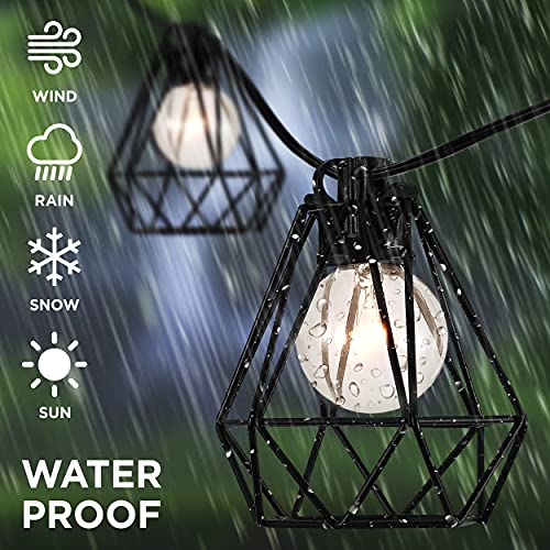 JONATHAN Y JYL8705A Indoor Outdoor Contemporary Transitional Incandescent G40 Diamond Cage String Lights Garden Patio Backyard Porch Balcony, 10 ft. 10-Light, Black