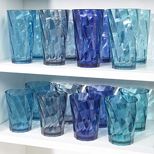 US Acrylic Optix 16-piece Plastic Tumblers | 8 each: 14-ounce and 20-ounce in 4 Coastal Colors