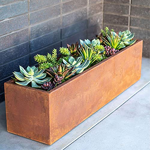 Corten Steel Rectangular Window Box Planter - Metallic Series 9" H x 9" W x 36" L