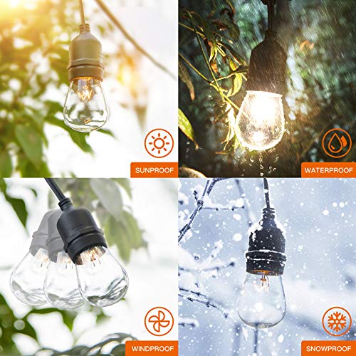 96FT (2x48FT) Commercial Grade Outdoor String Lights with 32 Edison Bulbs and 30 Sockets for Garden - UL Listed