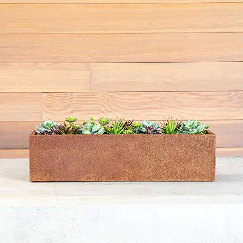 Corten Steel Rectangular Window Box Planter - Metallic Series 9" H x 9" W x 36" L