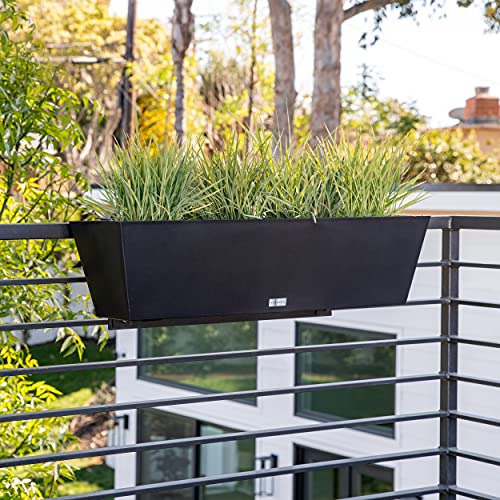 Rectangular Window Box Railing Planter - Brooklyn 2 Pack, 9" H x 10" W x 36" L