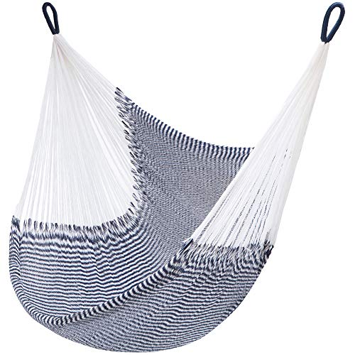 Handwoven Hanging Chair Hammock Swing, Eco-Luxe Weathersafe Hammocks by Yellow Leaf Hammocks, “Vineyard Haven” Hammock, Navy Blue & White, Fits 1 Person (330 lbs)