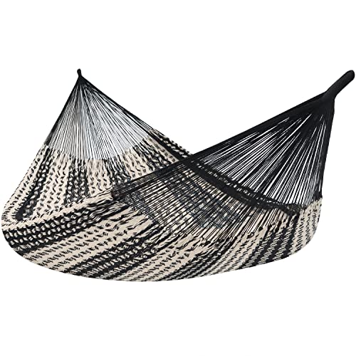 Sunnydaze Mayan Family Hammock Hand-Woven XXL Thick Cord, Heavy Duty 880-Pound Capacity, Black/Natural