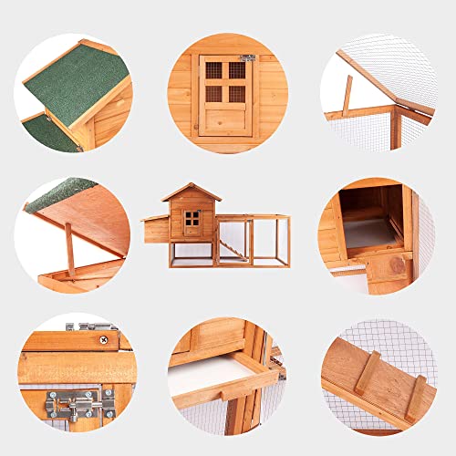 Outdoor Wooden Chicken Coop 80"with Rabbit Hutch, Poultry House, and Run Cage for Small Animals