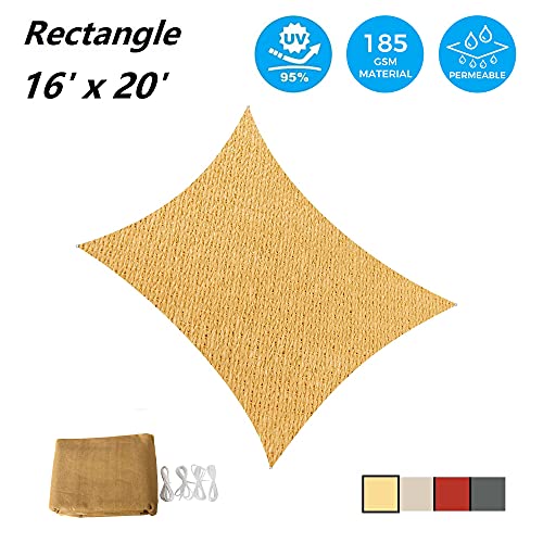 Asteroutdoor Sun Shade Sail Rectangle 16' x 20' - UV Block Canopy for Patio and Backyard