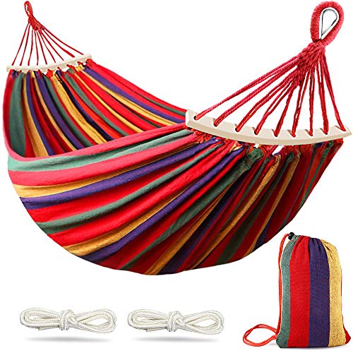 MOSFiATA Camping Hammock 550lb Upgraded Thickened 320G Durable Canvas Fabric Single Hammocks with Two Anti Roll Balance Beam and Sturdy Metal Knot Tree Straps for Camping, Patio, Backyard, Outdoor