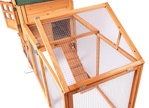 Outdoor Wooden Chicken Coop 80"with Rabbit Hutch, Poultry House, and Run Cage for Small Animals