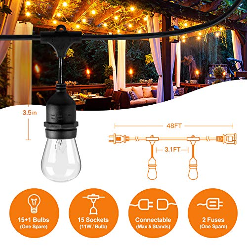 96FT (2x48FT) Commercial Grade Outdoor String Lights with 32 Edison Bulbs and 30 Sockets for Garden - UL Listed