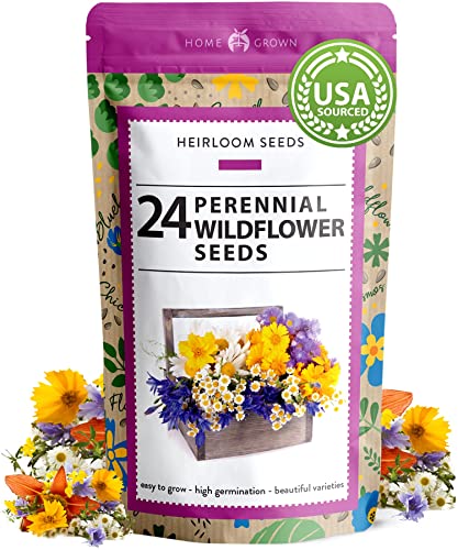 Perennial Wildflower Seed Mix - 90K+ Seeds - Attracts Bees, Birds & Butterflies - 24 Varieties - 3oz Pack - Outdoor Planting