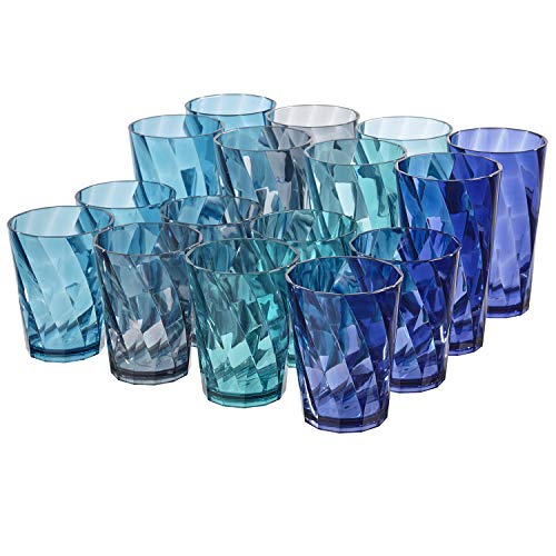 US Acrylic Optix 16-piece Plastic Tumblers | 8 each: 14-ounce and 20-ounce in 4 Coastal Colors