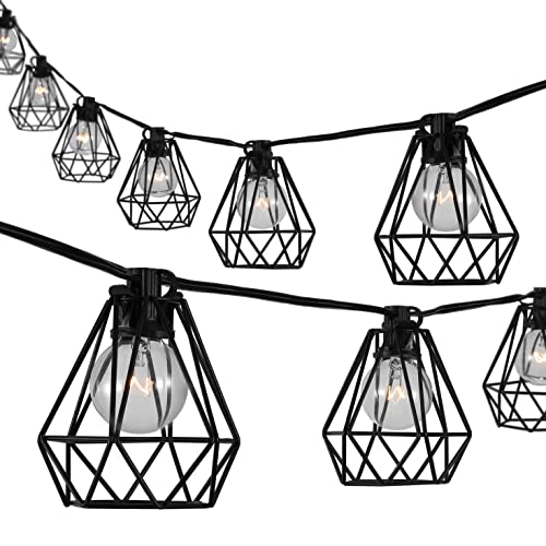 JONATHAN Y JYL8705A Indoor Outdoor Contemporary Transitional Incandescent G40 Diamond Cage String Lights Garden Patio Backyard Porch Balcony, 10 ft. 10-Light, Black