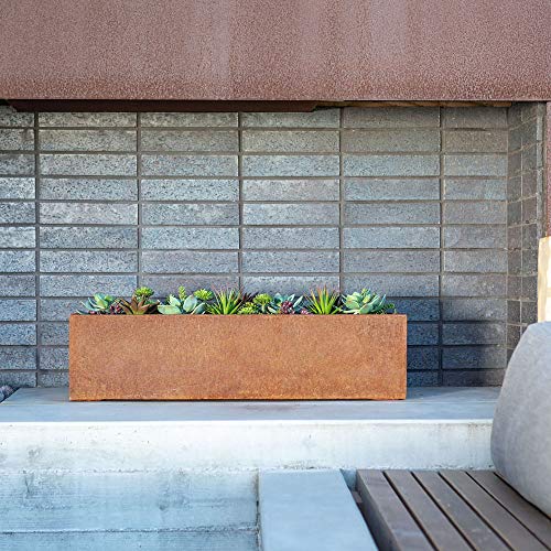 Corten Steel Rectangular Window Box Planter - Metallic Series 9" H x 9" W x 36" L