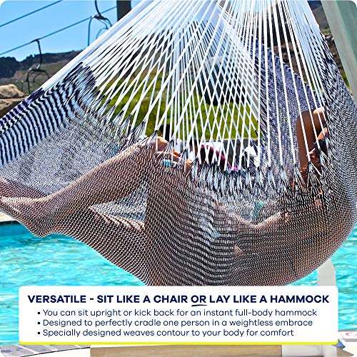 Handwoven Hanging Chair Hammock Swing, Eco-Luxe Weathersafe Hammocks by Yellow Leaf Hammocks, “Vineyard Haven” Hammock, Navy Blue & White, Fits 1 Person (330 lbs)