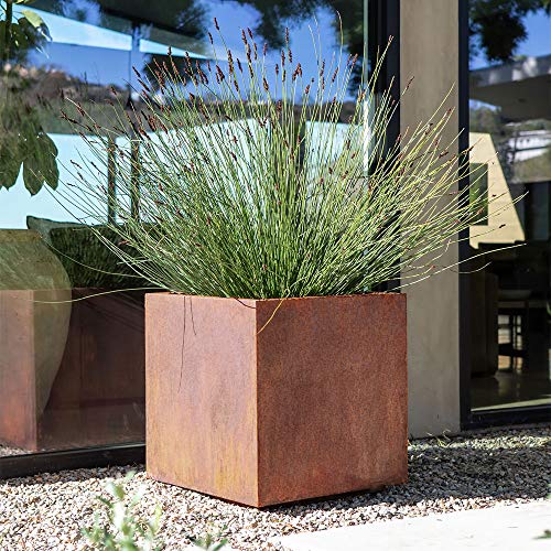 Corten Steel Cube Planter - Metallic Series 18" H x 17" W x 17" L