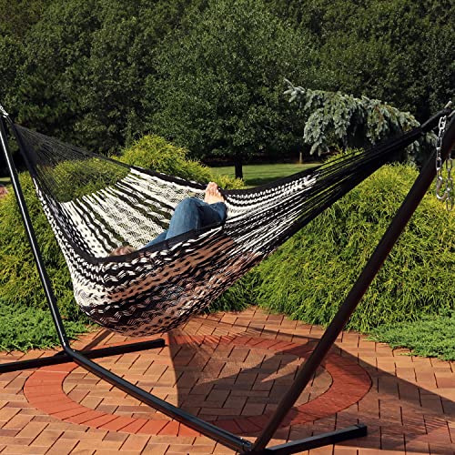 Sunnydaze Mayan Family Hammock Hand-Woven XXL Thick Cord, Heavy Duty 880-Pound Capacity, Black/Natural