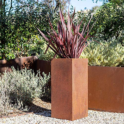 Corten Steel Pedestal Planter - Metallic Series 30" H x 13.5" W x 13.5" L