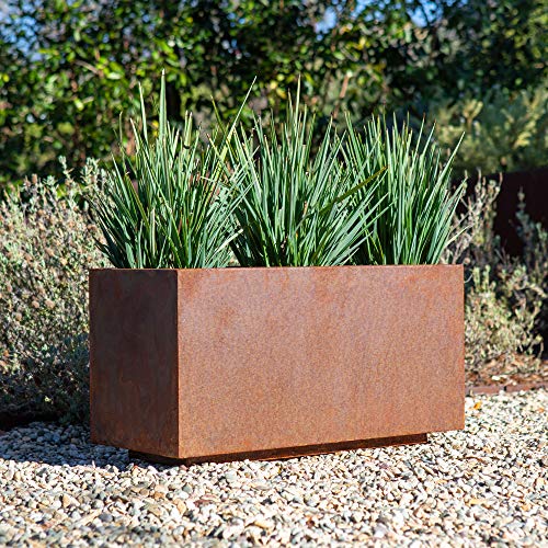 Corten Steel Long Box Planter - Metallic Series 13" H x 11" W x 25" L