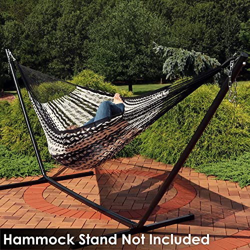 Sunnydaze Mayan Family Hammock Hand-Woven XXL Thick Cord, Heavy Duty 880-Pound Capacity, Black/Natural