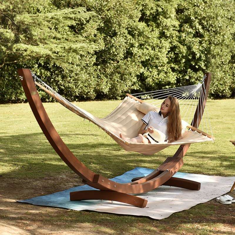 Lazy Daze 12 FT Double Quilted Fabric Hammock with Spreader Bars and Detachable Pillow, 2 Person Hammock for Outdoor Patio Backyard Poolside, 450 LBS Weight Capacity, Dark Cream