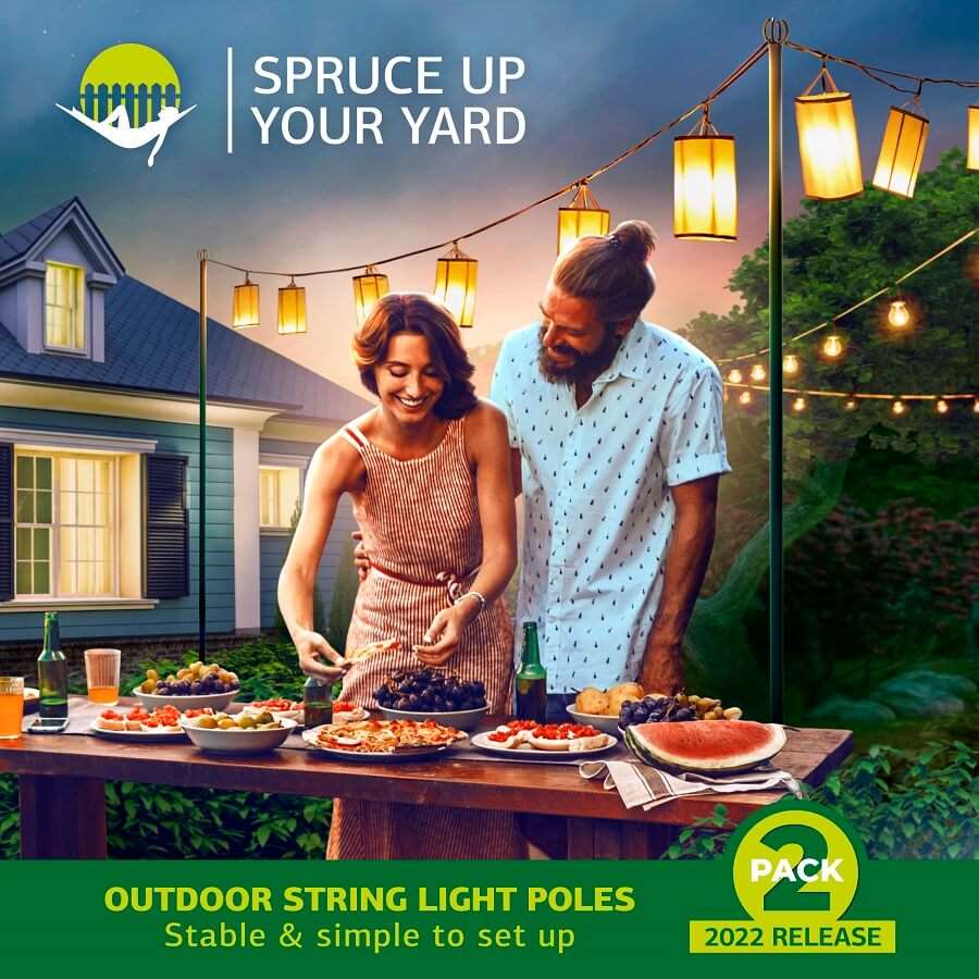 String Light Poles for Outdoor String Lights - 2 Pack 9 FT Pole